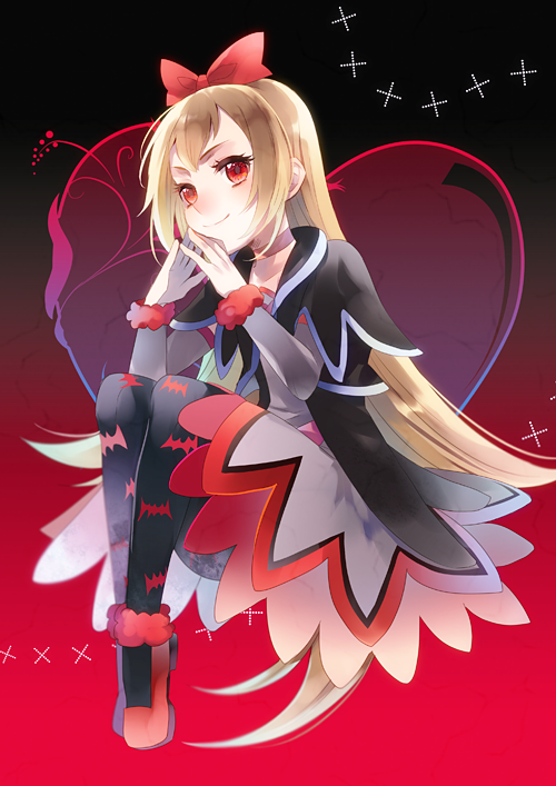 1girl, 88_(kimidori_midori), animal_print, bad_id, bad_pixiv_id, bat_print, black_pantyhose, blonde_hair