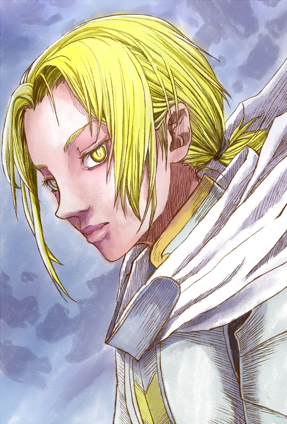 1boy, amawa_kazuhiro, armor, berserk, bishounen, blonde_hair, cape, crossover