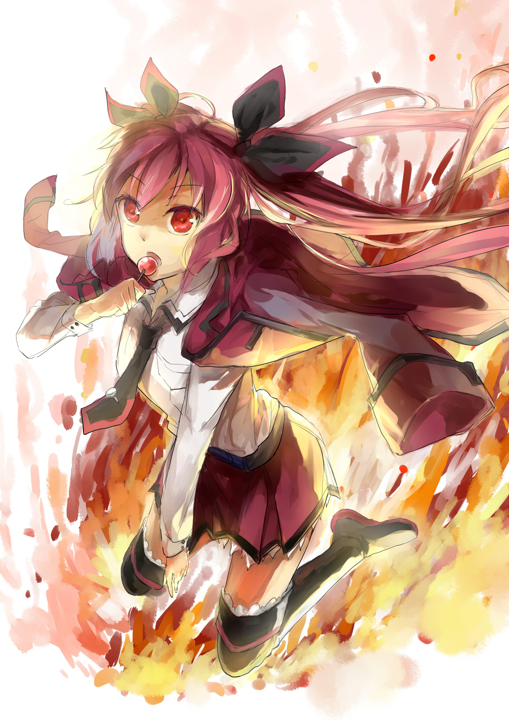 10s, 1girl, ahoge, candy, date_a_live, female_focus, fire, food