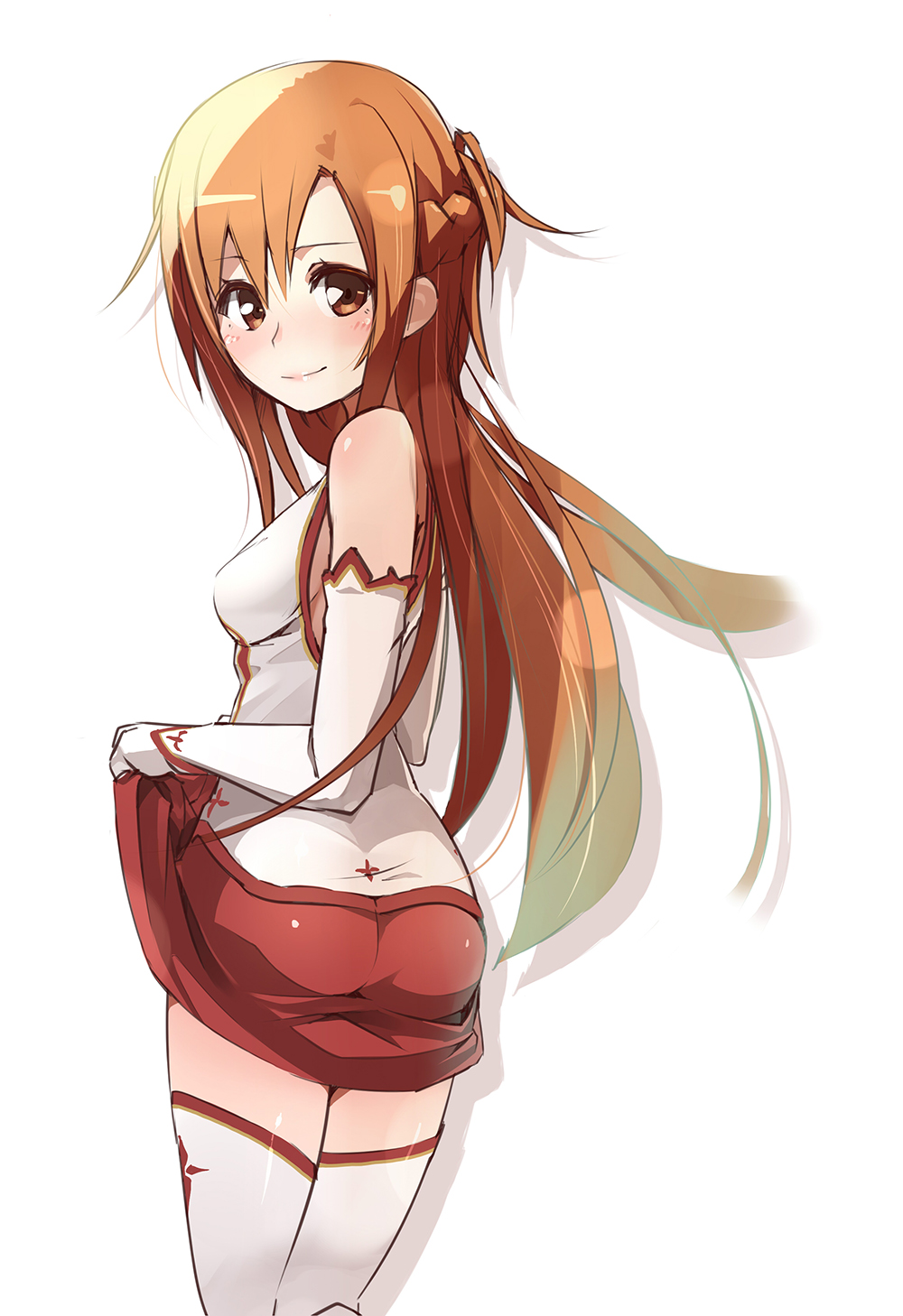 10s, 1girl, asuna_(sao), bad_id, bad_pixiv_id, brown_eyes, brown_hair, detached_sleeves