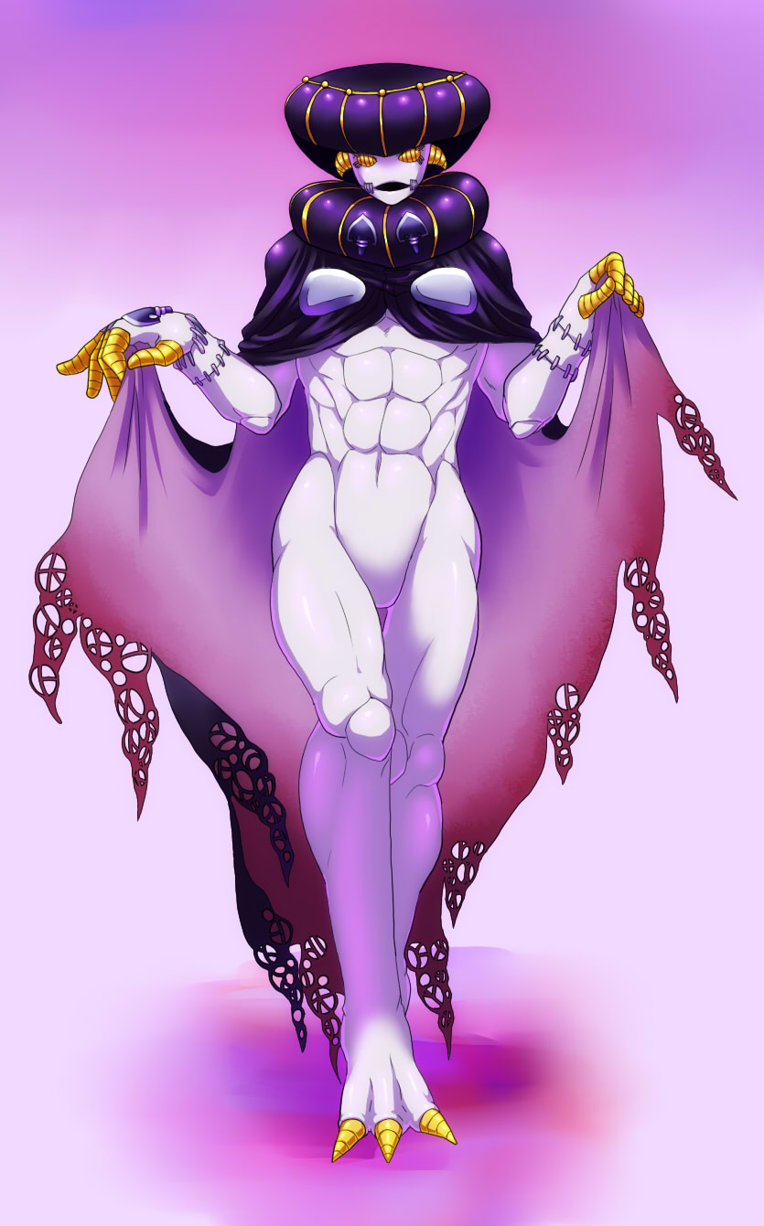 1boy, black_sabbath_(stand), highres, holding_own_dress, jojo_no_kimyou_na_bouken, kamiura, male_focus, muscular