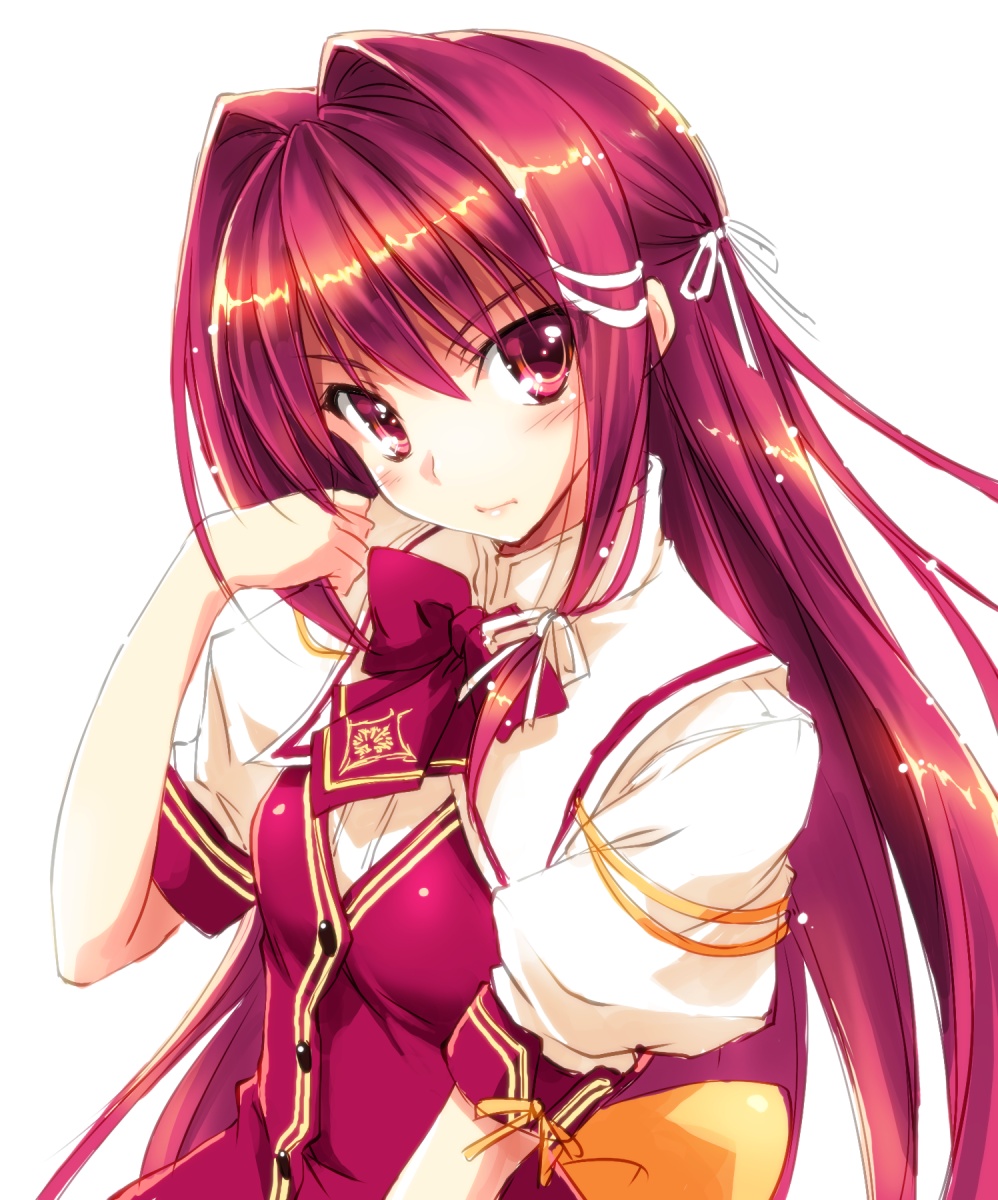 1girl, 3:, female_focus, hair_intakes, hair_ribbon, half_updo, highres, kikurage_(plastic_people)