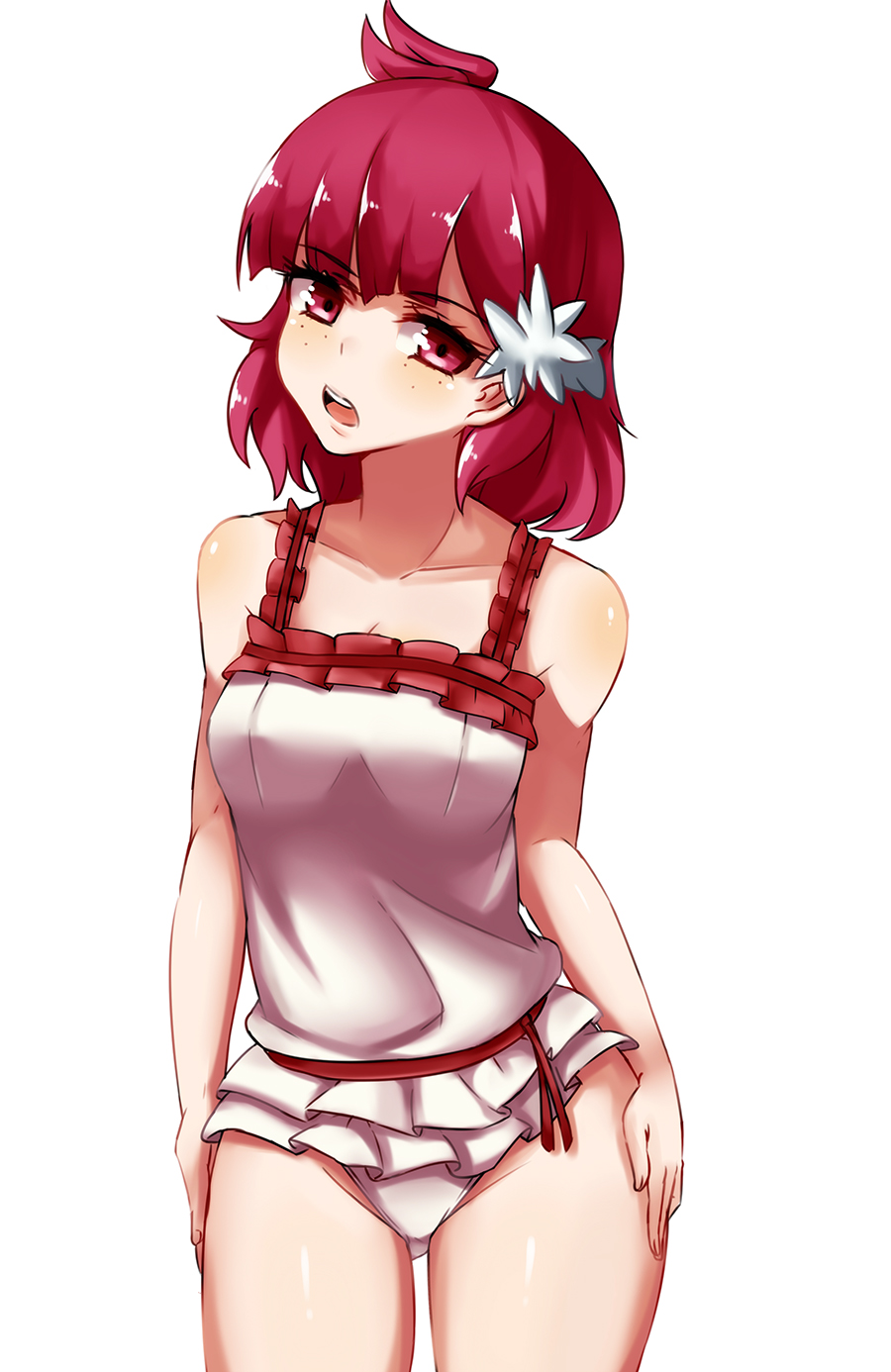 1girl, ahoge, bare_shoulders, blush, breasts, contrapposto, cowboy_shot, enki_(dragonfire)