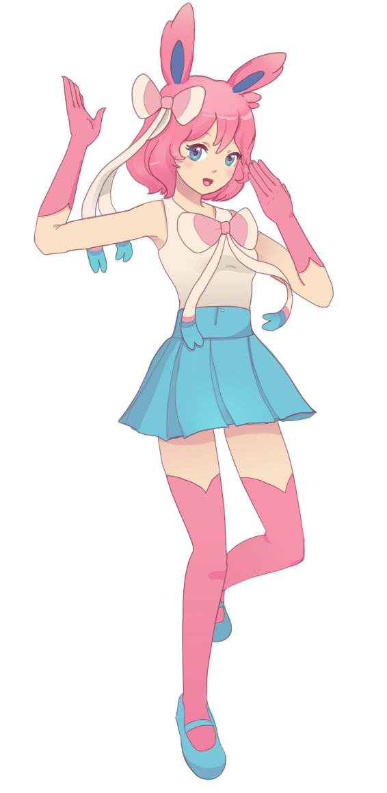 10s, 1girl, blue_eyes, gen_6_pokemon, nintendo, okiara, personification, pink_hair