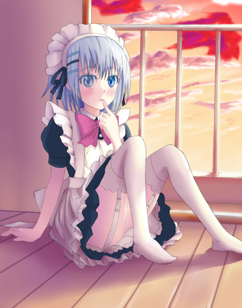 10s, 1girl, apron, blue_eyes, blush, bow, date_a_live, female_focus