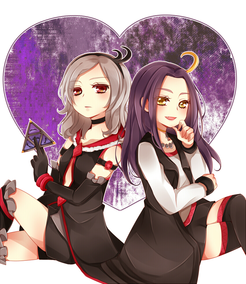 00s, 10s, 2girls, :d, back-to-back, bad_id, bad_pixiv_id, black_neckwear