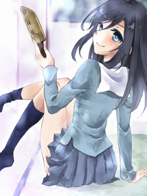 1girl, aragaki_ayase, asari_(23feline23), black_hair, blue_eyes, knife, long_hair, ore_no_imouto_ga_konna_ni_kawaii_wake_ga_nai