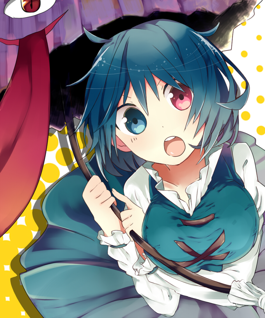 1girl, :o, bad_id, bad_pixiv_id, blue_eyes, blue_hair, breasts, female_focus