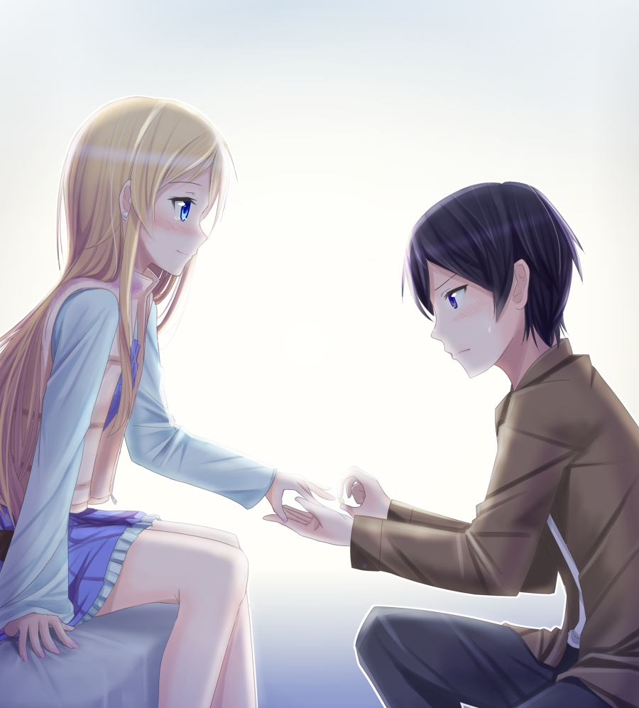 1boy, 1girl, aoi_usagi_(marinebluerabbit), black_hair, brother_and_sister, hetero, jewelry, kousaka_kirino
