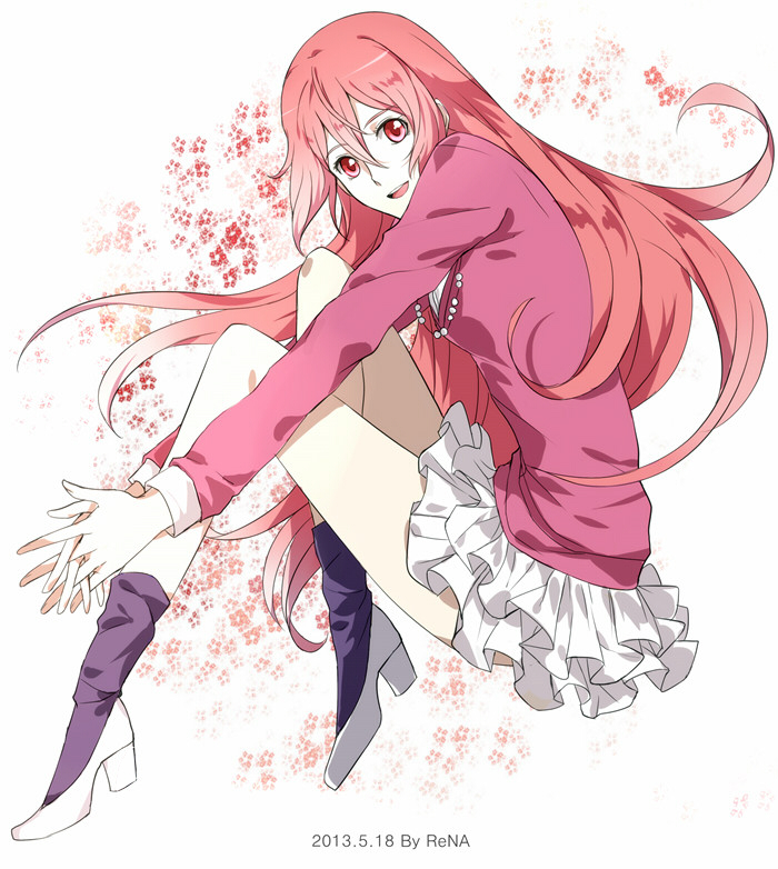 10s, 1girl, bad_id, bad_pixiv_id, female_focus, flower, frilled_skirt, frills