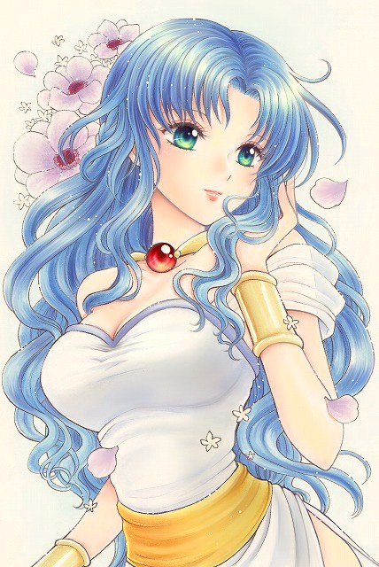 1girl, bare_shoulders, blue_hair, breasts, choker, cleavage, dress, female_focus