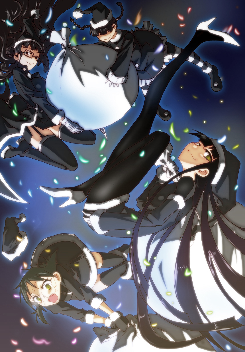 4girls, buchou_(houkago_play), enoki-kou, enoki_ko, female_protagonist_(houkago_play), female_protagonist_(houkago_play_2), garter_straps, glasses