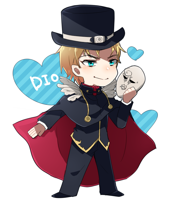 1boy, atsumi-sama, blonde_hair, blue_eyes, cape, chibi, dio_brando, feathers