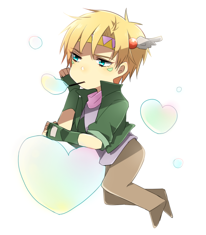 1boy, atsumi-sama, blonde_hair, blue_eyes, bubble, blowing_bubbles, caesar_anthonio_zeppeli, chibi