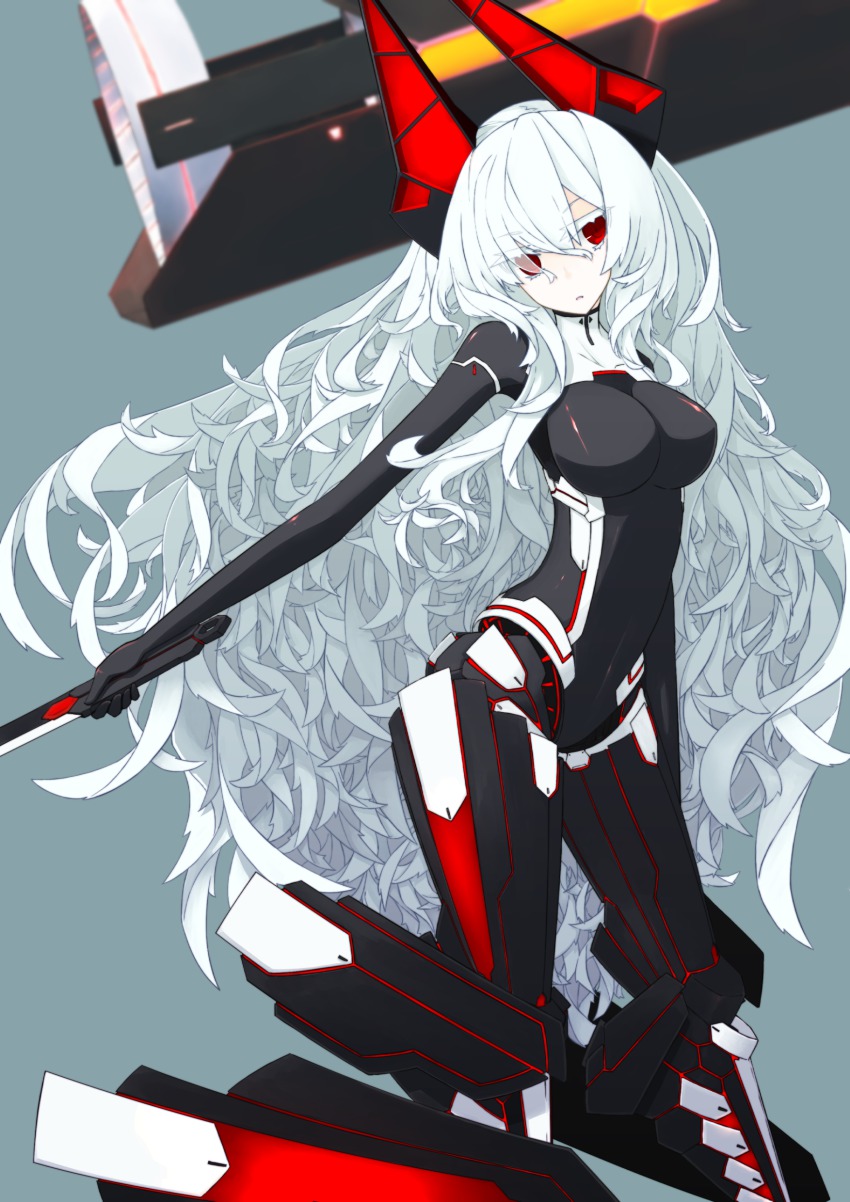 1girl, absurdres, albino, amagimikoto, aneacard_cinnabari_(oi+), bad_id, bad_pixiv_id, bodysuit