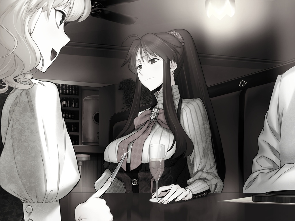 2girls, amy_march_(ourai_no_gahkthun), blonde_hair, brown_hair, game_cg, green_eyes, josephine_march_(ourai_no_gahkthun), liarsoft