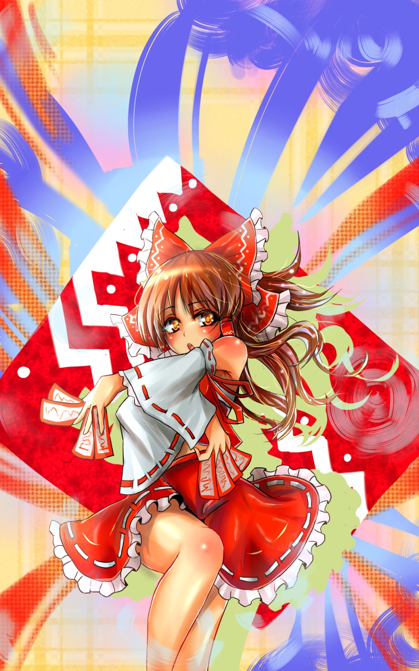 1girl, absurdres, bad_id, bad_pixiv_id, bare_shoulders, brown_eyes, brown_hair, detached_sleeves