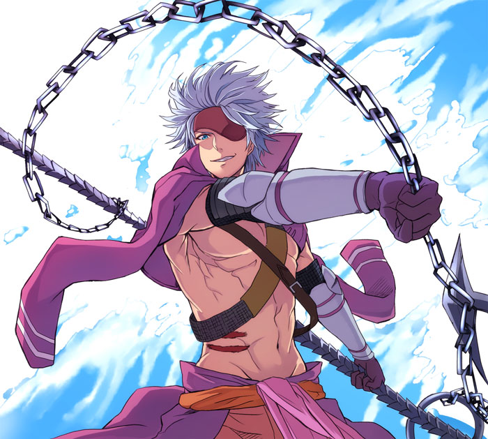 1boy, anchor, bad_id, bad_pixiv_id, blue_eyes, chain, chousokabe_motochika_(sengoku_basara), eyepatch