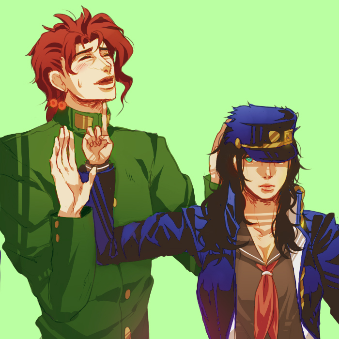 1boy, 1girl, bad_id, bad_pixiv_id, black_hair, blue_eyes, bteele, gakuran