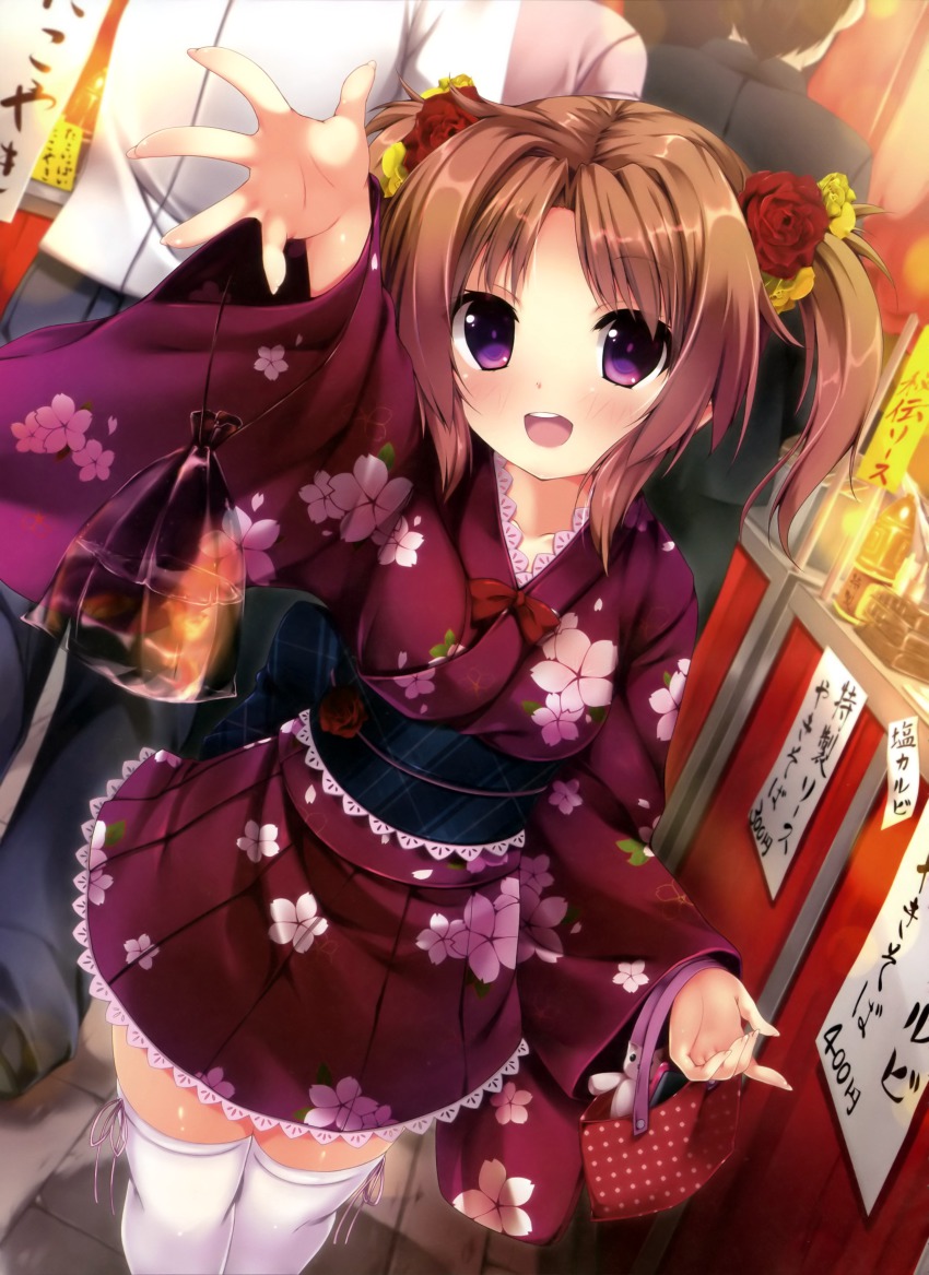 1girl, :d, absurdres, bag, bow, brown_hair, cherry_blossoms, dengeki_moeoh