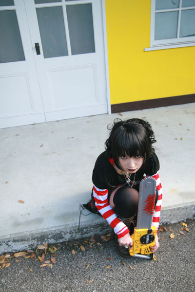 black_lagoon, boots, chainsaw, cosplay, east_asian, female_focus, frederica_sawyer, frederica_sawyer_(cosplay)