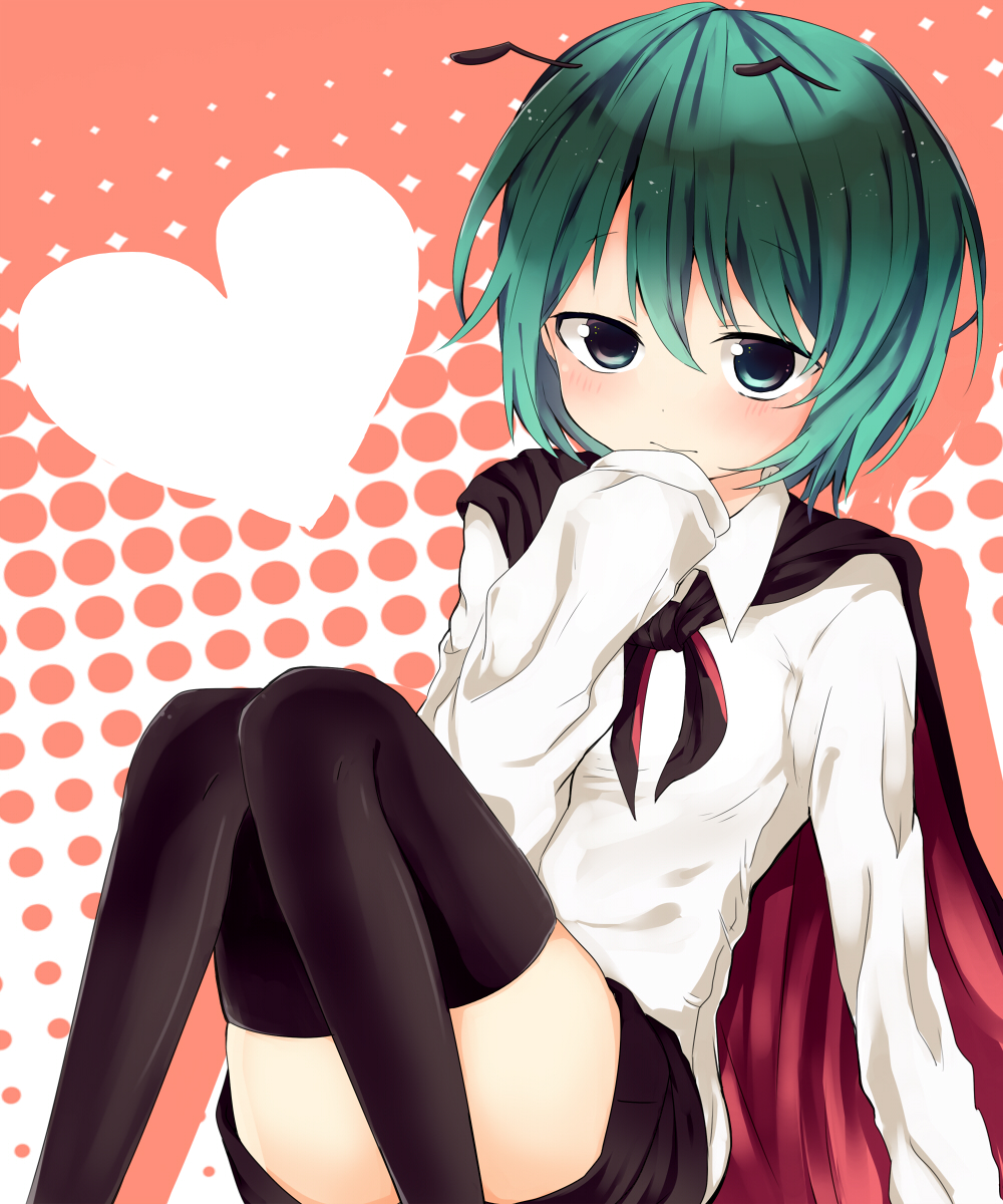 1girl, adapted_costume, antenna_hair, bad_id, bad_pixiv_id, black_thighhighs, blush, cape