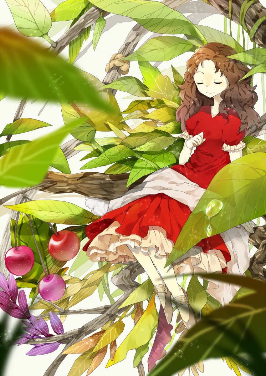 10s, 1girl, arrietty, bad_id, bad_pixiv_id, blurry, branch, brown_hair