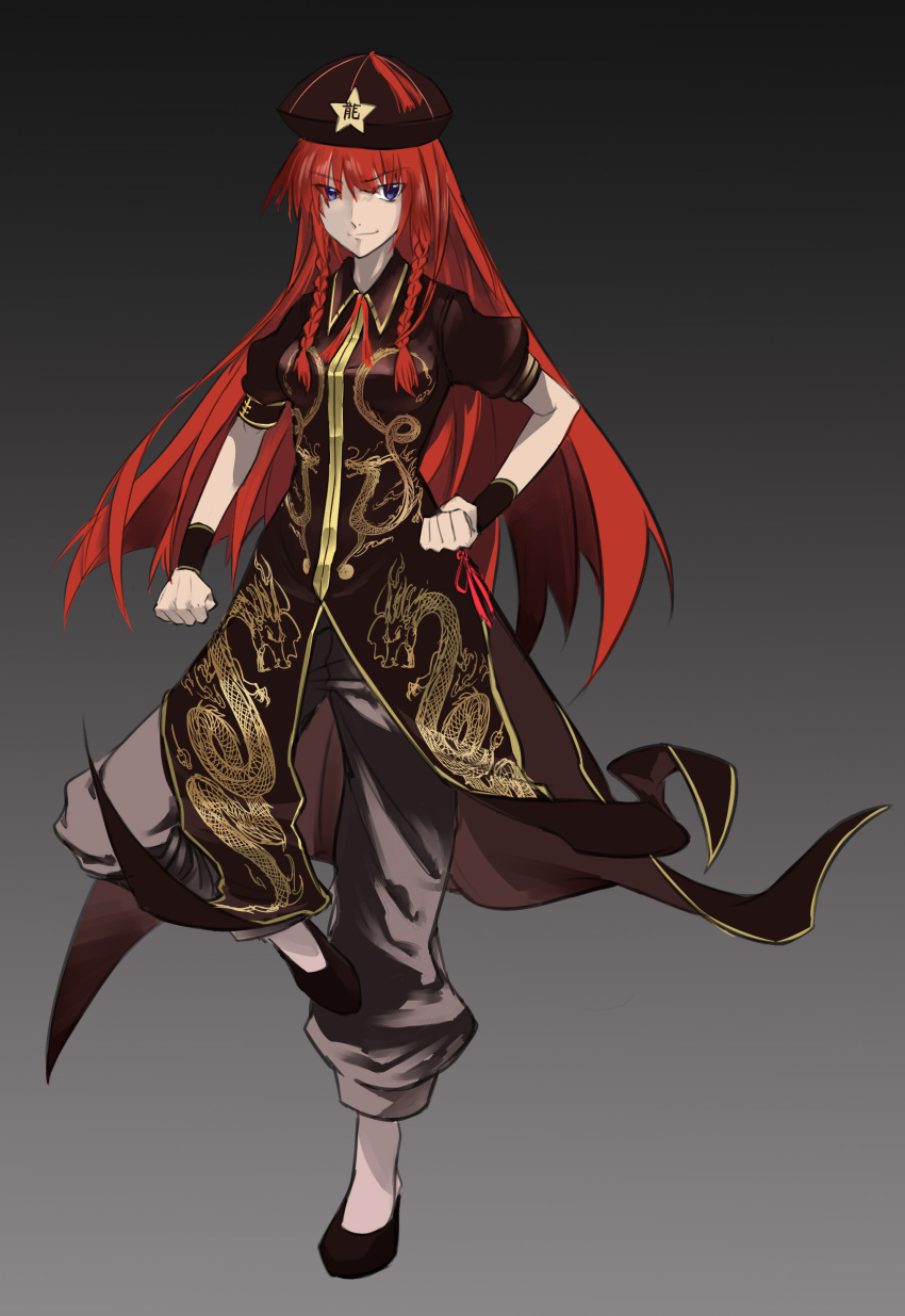 1girl, absurdres, alternate_costume, baijiin_poison, blue_eyes, braid, dragon, female_focus