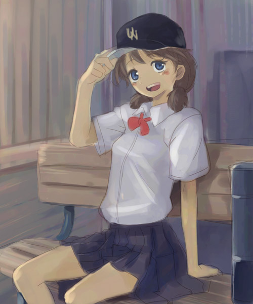00s, blue_eyes, brown_hair, hat, michael_f91, ookiku_furikabutte, school_uniform, serafuku