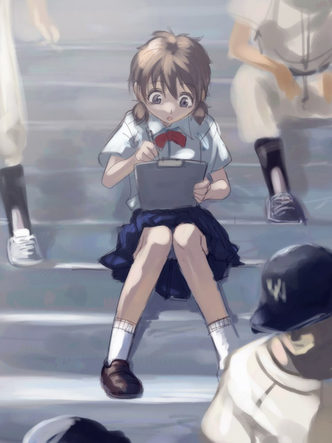 00s, 1girl, baseball, michael_f91, ookiku_furikabutte, school_uniform, serafuku, shinooka_chiyo