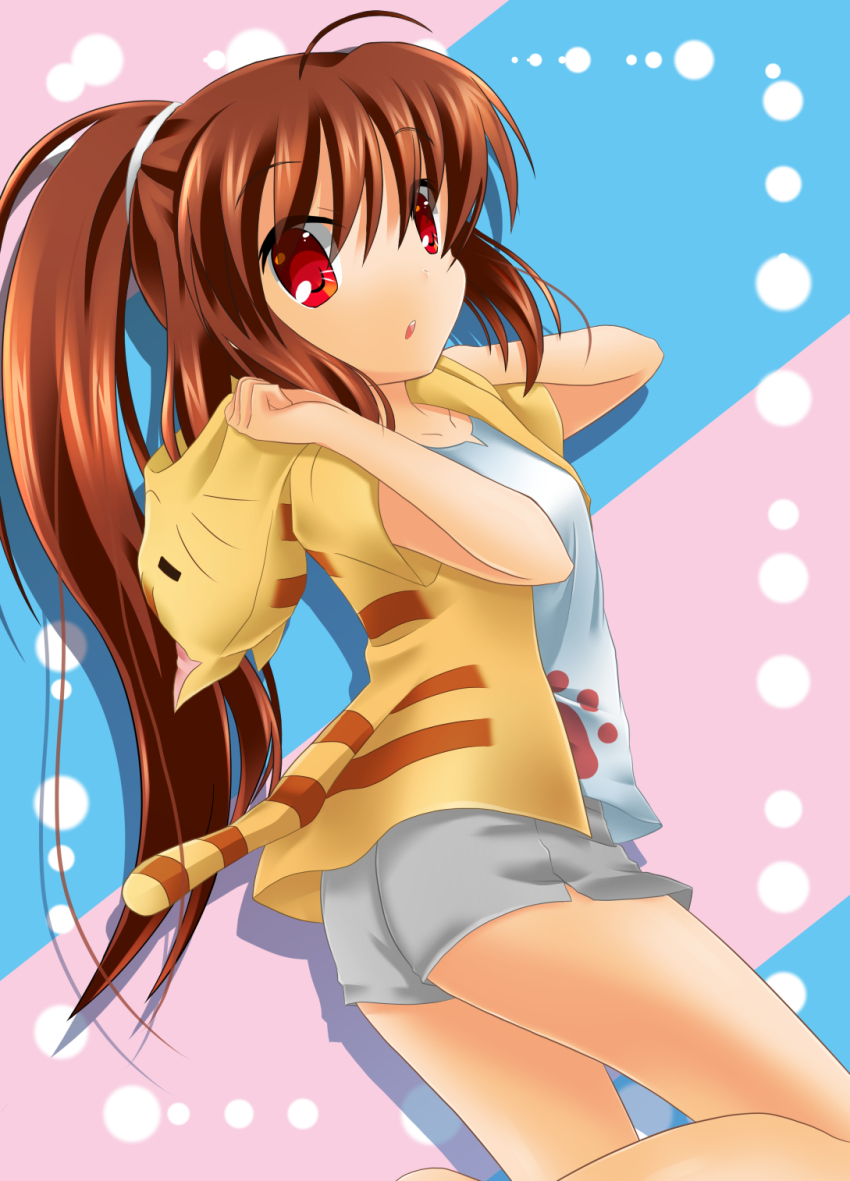 animal_hood, brown_hair, casual, doruji, highres, hood, hoodie, juujiro_eru