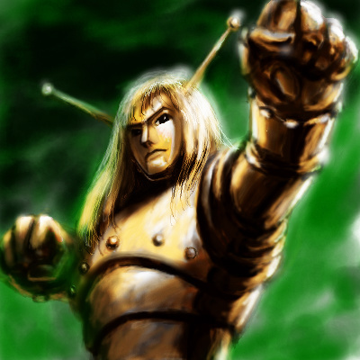 1960s_(style), alien, android, armor, battan, gold, gradient_background, kwht