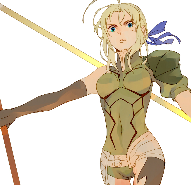 1girl, ahoge, artoria_pendragon_(fate), blonde_hair, blue_eyes, cosplay, diarmuid_ua_duibhne_(fate), diarmuid_ua_duibhne_(lancer)_(fate)