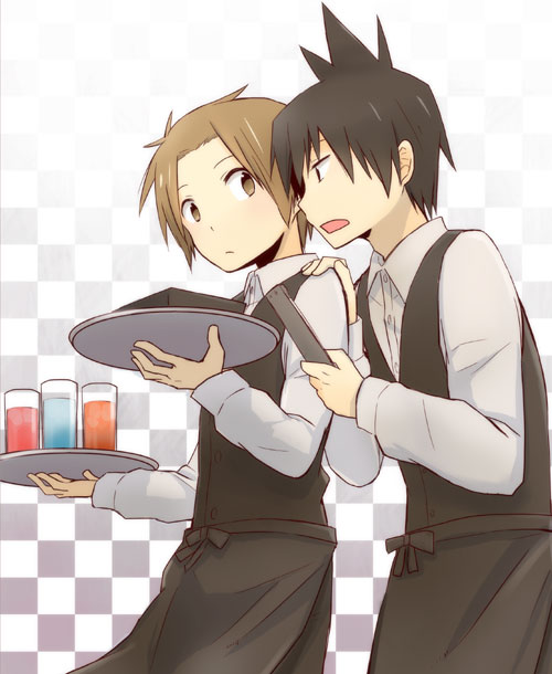 2boys, alba_(senyuu), black_hair, brown_eyes, brown_hair, multiple_boys, ross_(senyuu), sen'yuu.