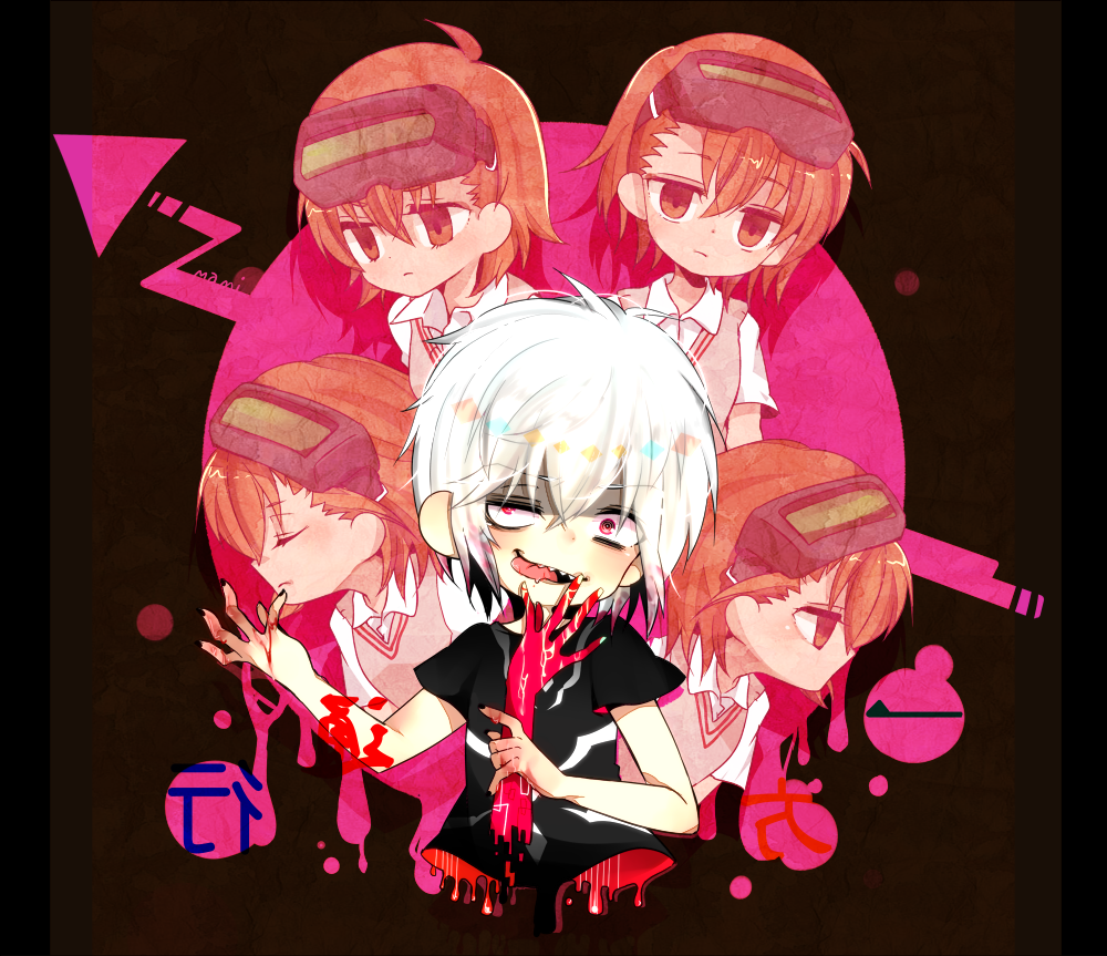 1boy, 4girls, accelerator_(toaru_majutsu_no_index), blood, brown_eyes, brown_hair, head-mounted_display, mami_(sweetcandy)