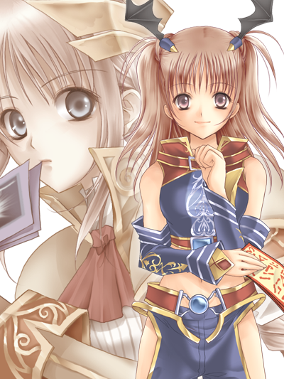 2girls, billposter, flyff, multiple_girls, ringmaster, smile, wings