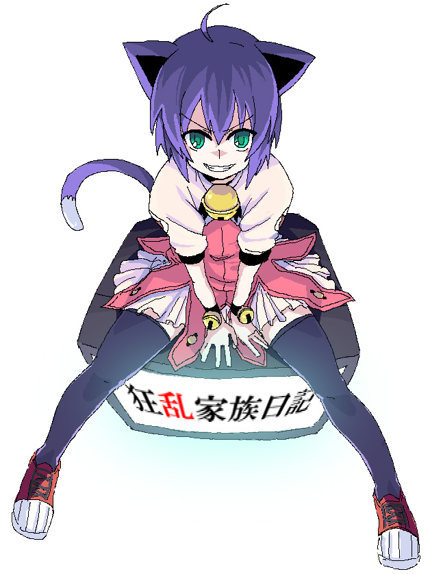 00s, animal_ears, cat_ears, dress, kurosho, kyouran_kazoku_nikki, midarezaki_kyouka, solo, thighhighs, two-tone_dress