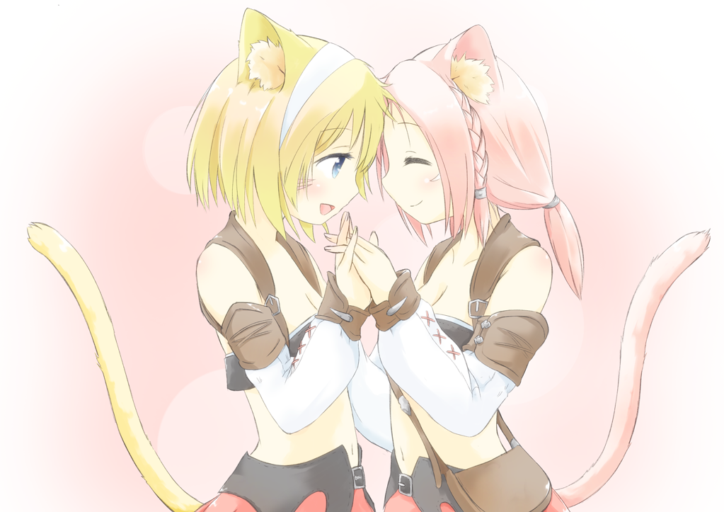 10s, 2girls, ^_^, animal_ears, bad_id, bad_pixiv_id, blonde_hair, braid