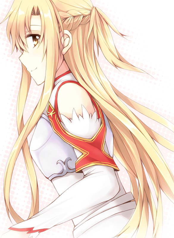 10s, 1girl, armor, asuna_(sao), blonde_hair, breastplate, brown_eyes, detached_sleeves