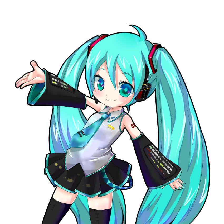 1girl, absurdres, aqua_eyes, aqua_hair, bad_id, bad_pixiv_id, chibi, detached_sleeves