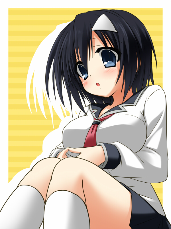 1girl, black_hair, blood_lad, blue_eyes, blush, female_focus, long_hair, necktie
