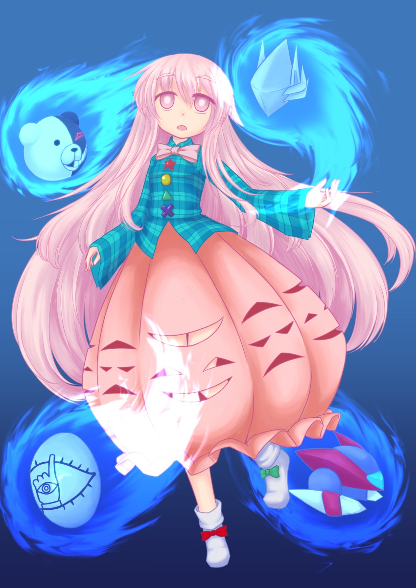 10s, 1girl, 20th_century_boys, absurdres, bear, blazblue, bow, bubble_skirt