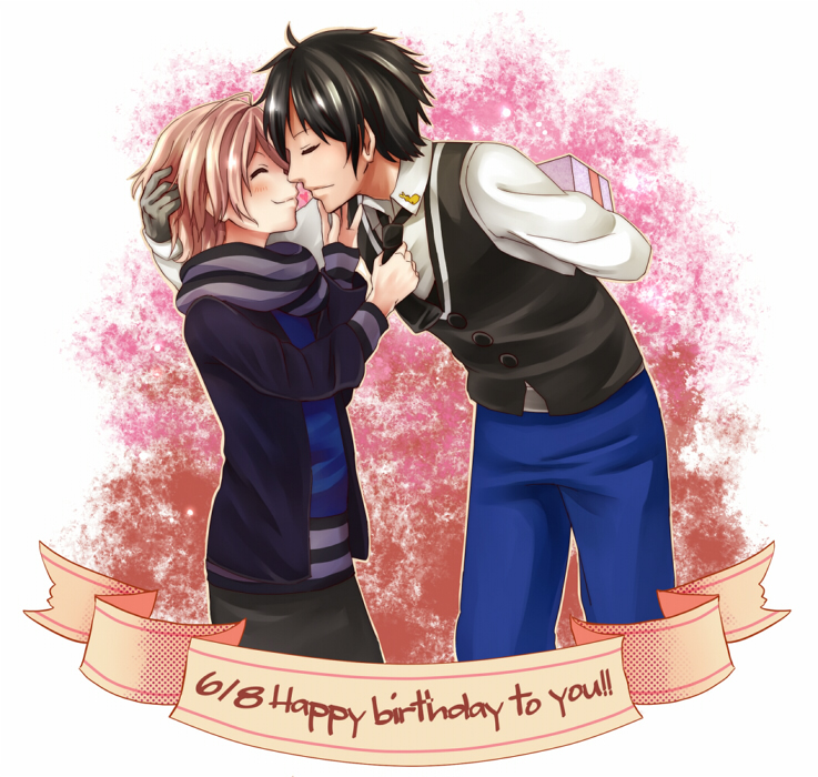 10s, 2boys, bad_id, bad_pixiv_id, black_hair, closed_eyes, height_difference, imminent_kiss