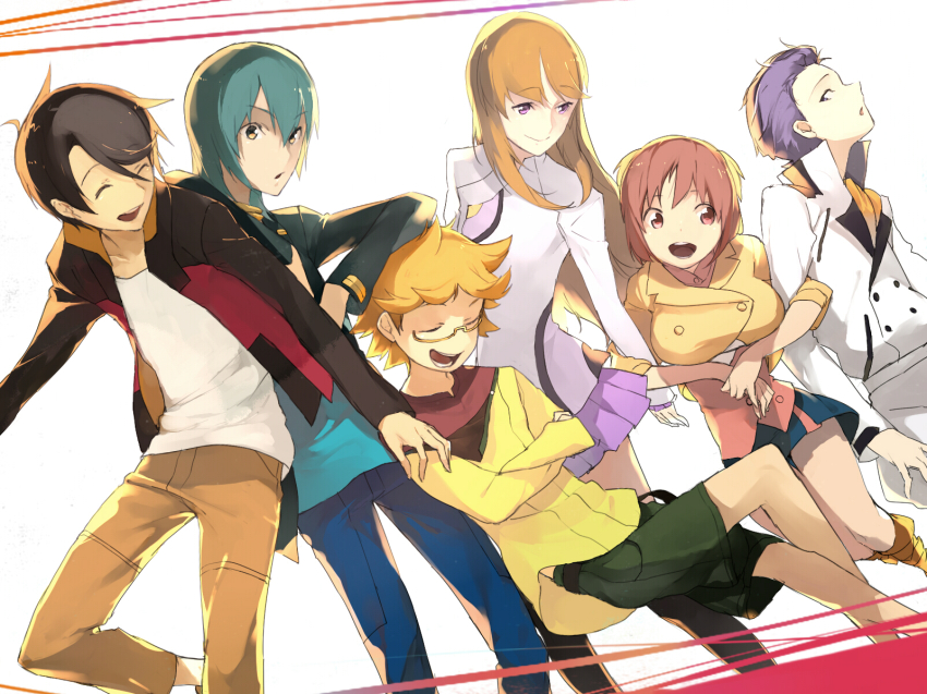 10s, 2girls, 4boys, asagi_toshikazu, bad_id, bad_pixiv_id, blonde_hair, boots