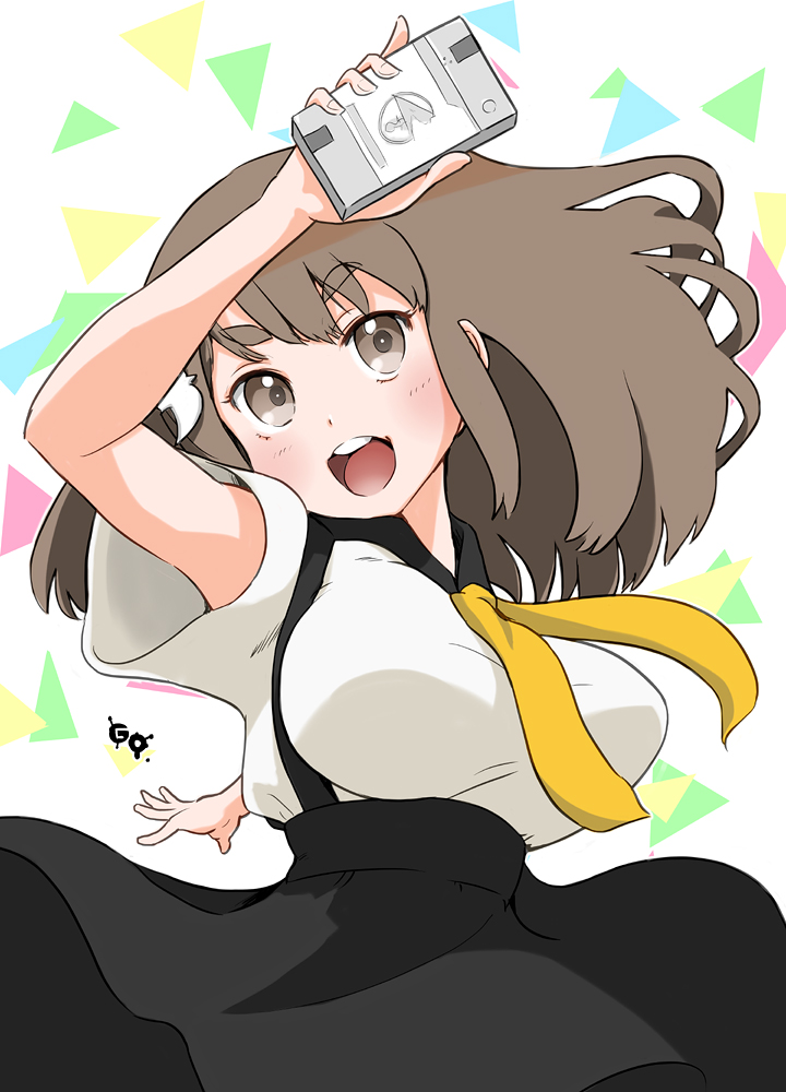 10s, 1girl, breasts, brown_eyes, brown_hair, gatchaman_crowds, get9, high-waist_skirt
