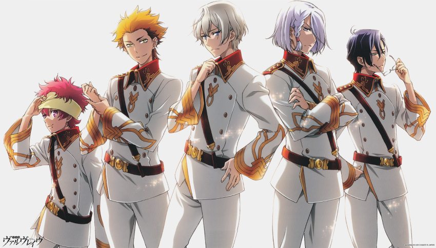 10s, 5boys, a-drei, bloom, grey_background, h-neun, highres, kakumeiki_valvrave