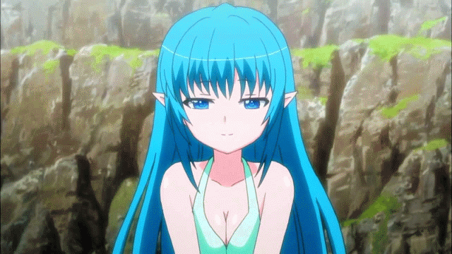 1girl, animated, animated_gif, blue_eyes, blue_hair, breasts, cleavage, female_focus