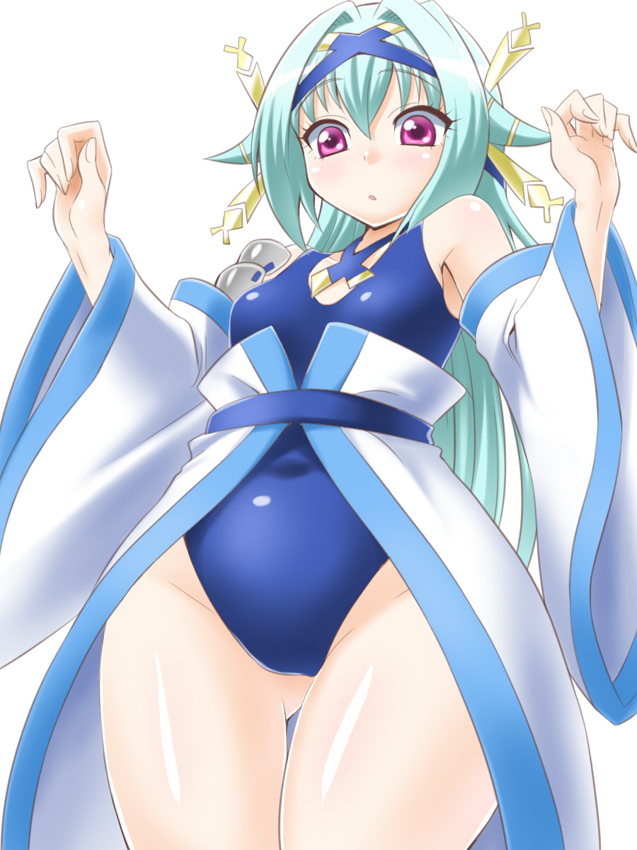 1girl, aqua_hair, bad_id, bad_pixiv_id, breasts, choker, detached_sleeves, hair_intakes