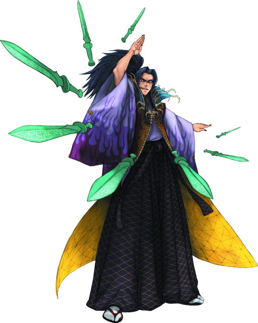 1boy, arm_up, demon, geta, highres, japanese_clothes, kage_no_densetsu, kimono