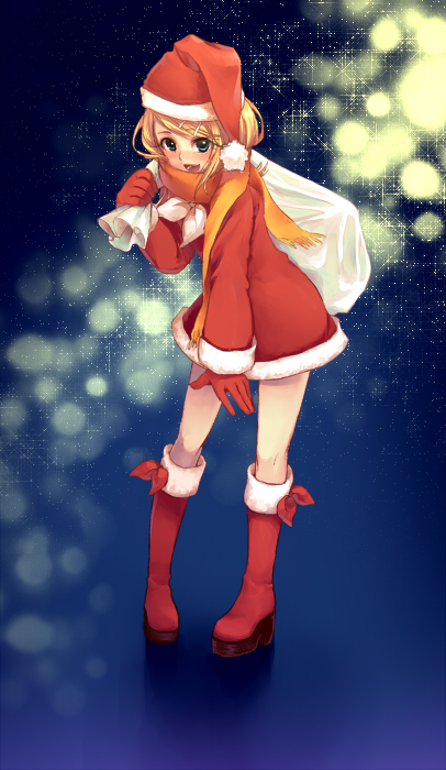 1girl, aobara, blonde_hair, blush, boots, female_focus, hat, kagamine_rin